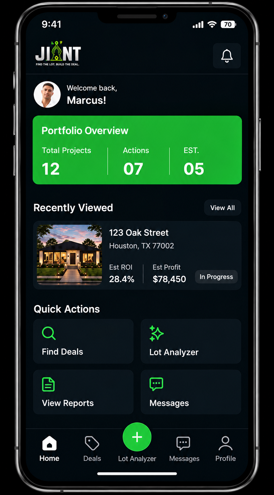 Lot JIANT investor dashboard mobile screen